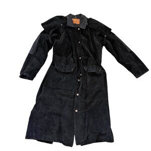 New River Men's Duster Trench Coat Sz M Black Suede Leather Riding Ranch Western